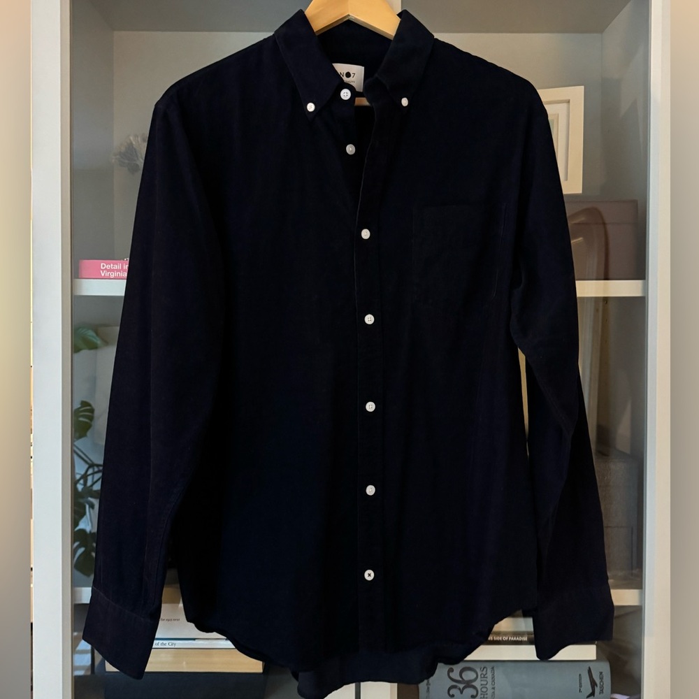 NN07 Levon Fine Corduroy Button Up Shirt in Navy, Size L